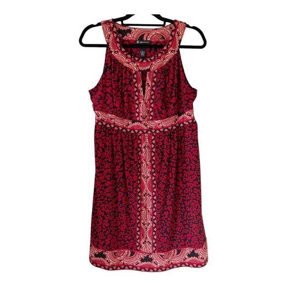 INC Women’s Sleeveless Black Red Cheetah Print Stretch Dress Large Petite - Picture 1 of 7